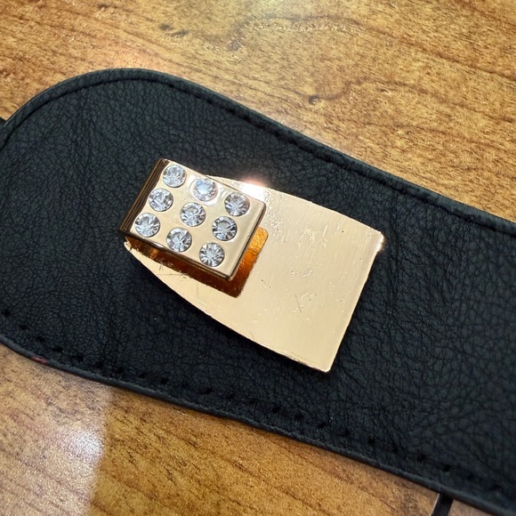 Unbranded Black Elastic Waist Belt Gold Rhinestone Double Circle Buckle Womens - Picture 5 of 7